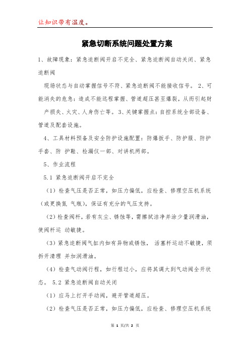 紧急切断系统问题处置方案模本