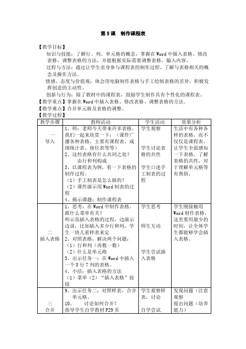 小学信息技术《制作课程表》