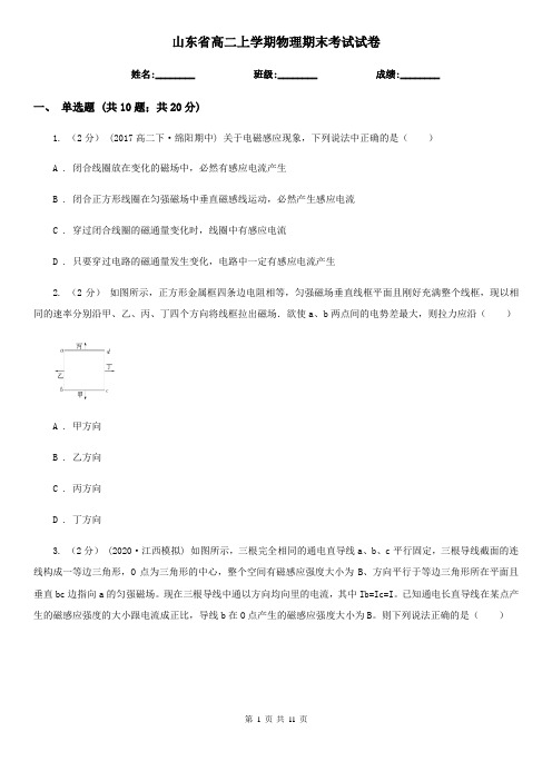 山东省高二上学期物理期末考试试卷