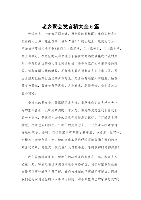 老乡聚会发言稿大全5篇