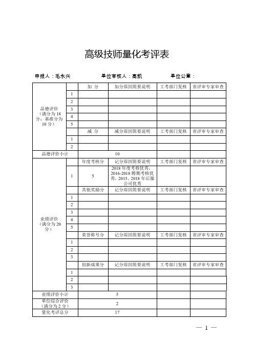 高级技师量化考评表