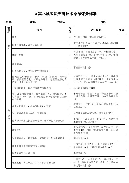 无菌技术操作评分表