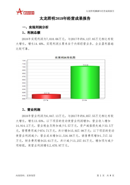 太龙照明2018年经营成果报告-智泽华