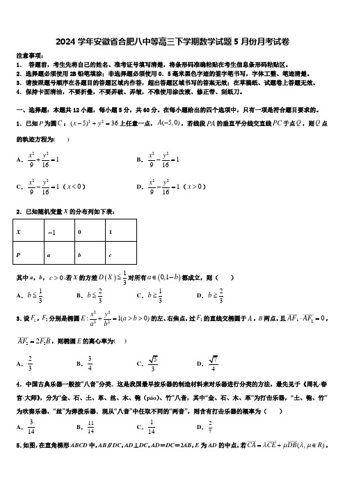 2024学年安徽省合肥八中等高三下学期数学试题5月份月考试卷