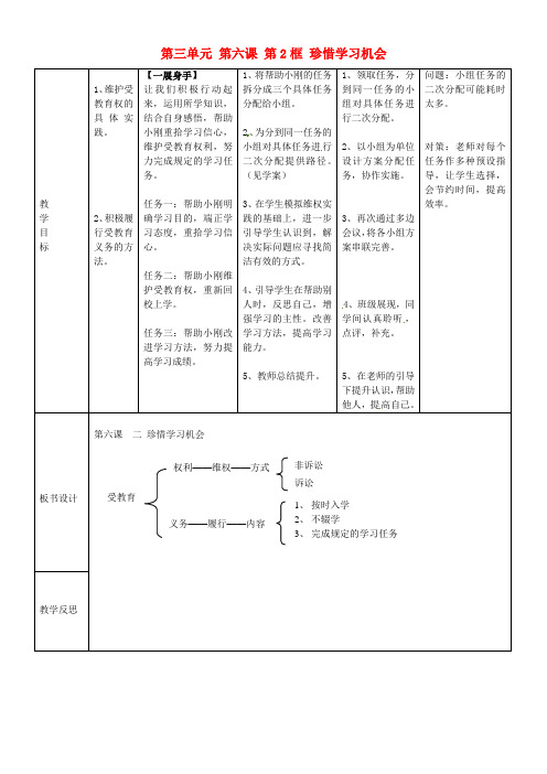 八年级政治下册第三单元第六课第2框珍惜学习机会教案2新人教版