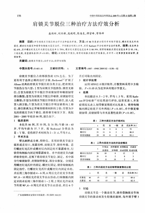 肩锁关节脱位三种治疗方法疗效分析