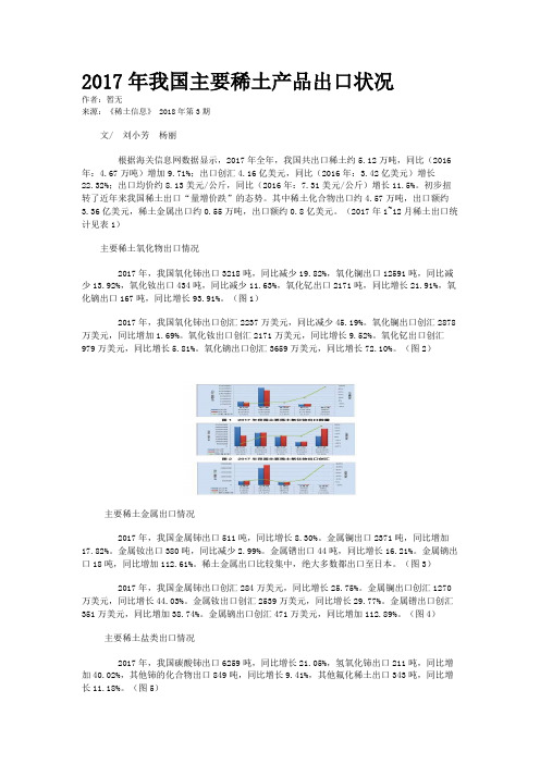 2017年我国主要稀土产品出口状况