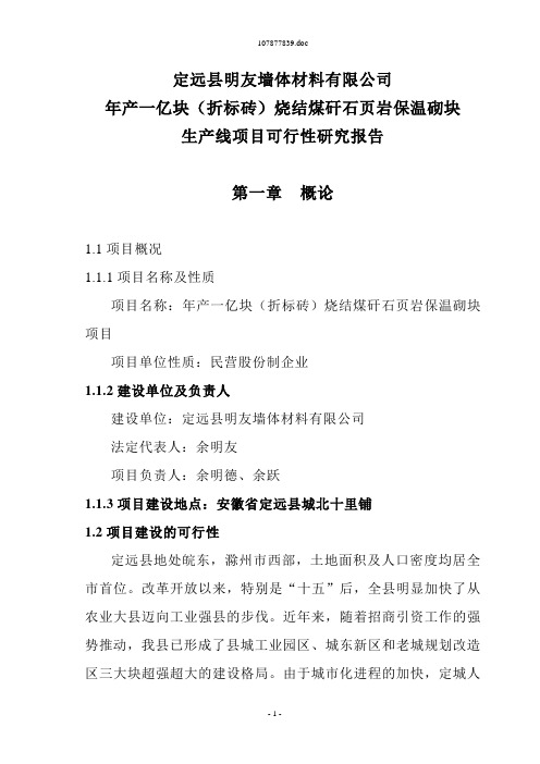 定远年产一亿块(折标砖)烧结煤矸石页岩保温砌块生产线项目