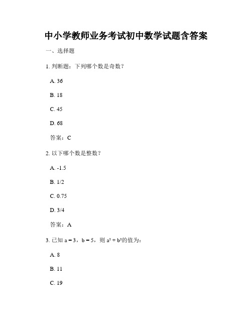 中小学教师业务考试初中数学试题含答案