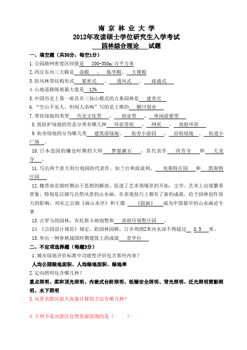 2012南京林业大学植物学考研真题全解