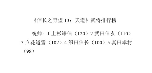 《信长之野望13：天道》武将排行榜