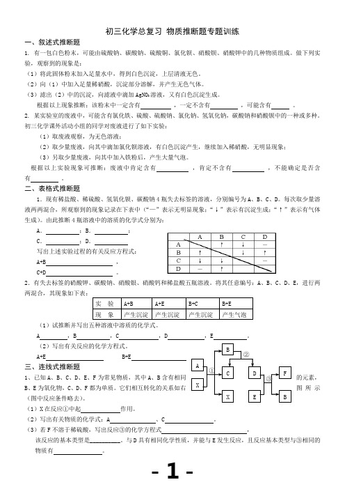 初三化学总复习-物质推断题专题训练