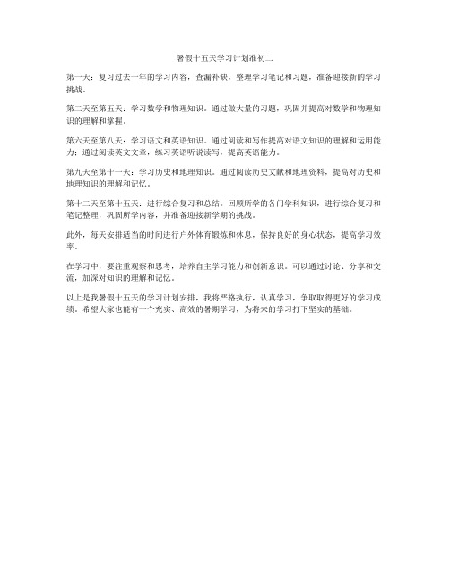 暑假十五天学习计划准初二