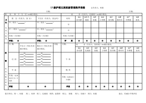 班级管理秩序表格