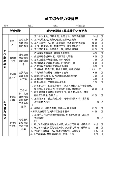 员工综合能力评价表