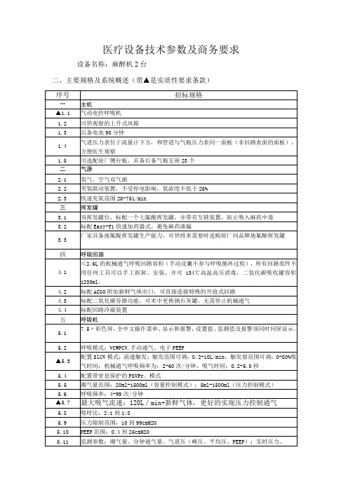 医疗设备技术参数及商务要求