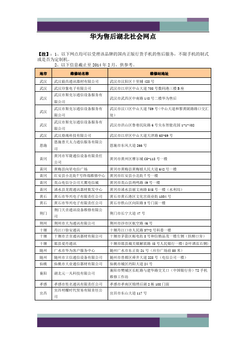 华为售后湖北社会网点