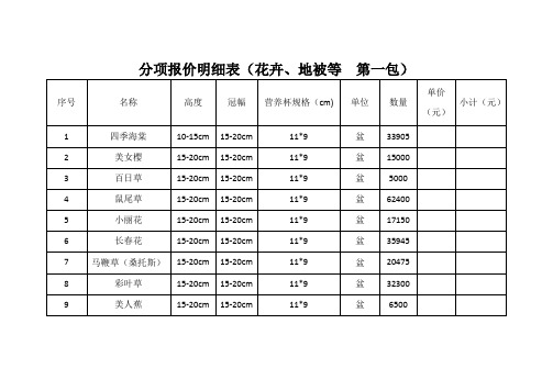 分项报价明细表(花卉、地被)