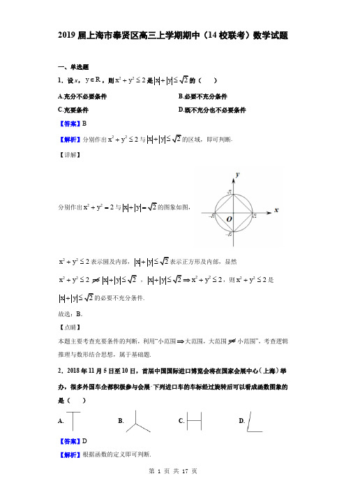 2019届上海市奉贤区高三上学期期中(14校联考)数学试题(解析版)