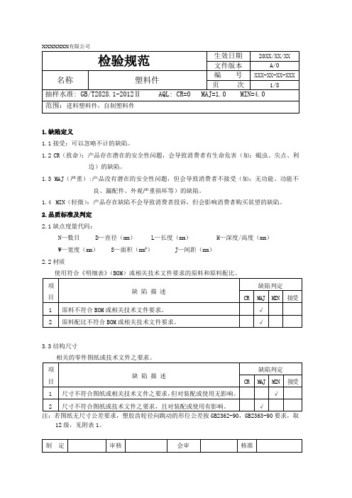 塑胶件检验标准