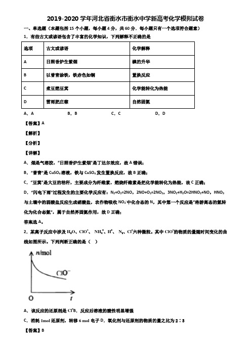 2019-2020学年河北省衡水市衡水中学新高考化学模拟试卷含解析