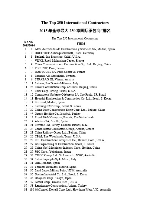 2015年全球最大250家国际承包商”排名