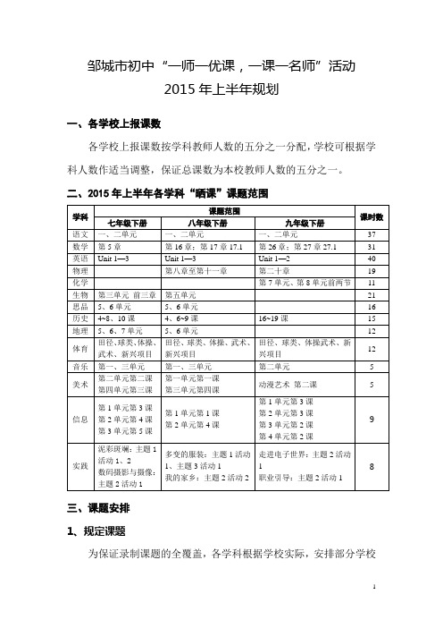 初中“一师一优课,一课一名师”活动