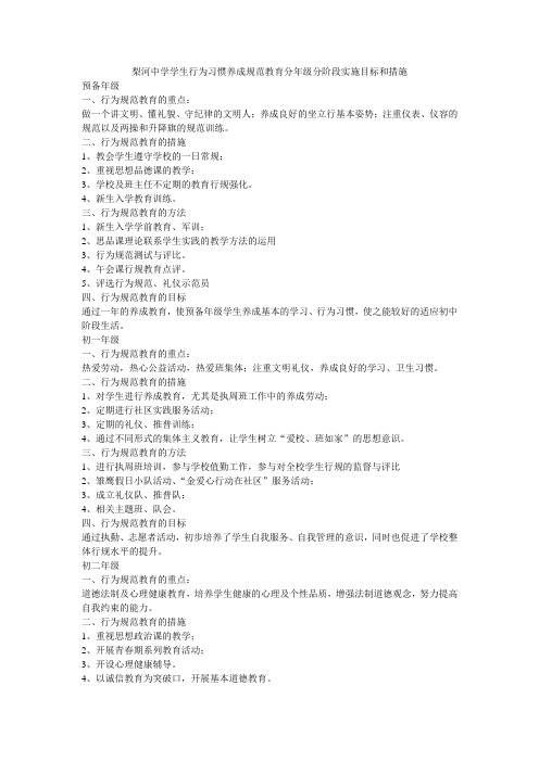 梨河中学学生行为习惯养成规范教育分年级分阶段实施目标和措施