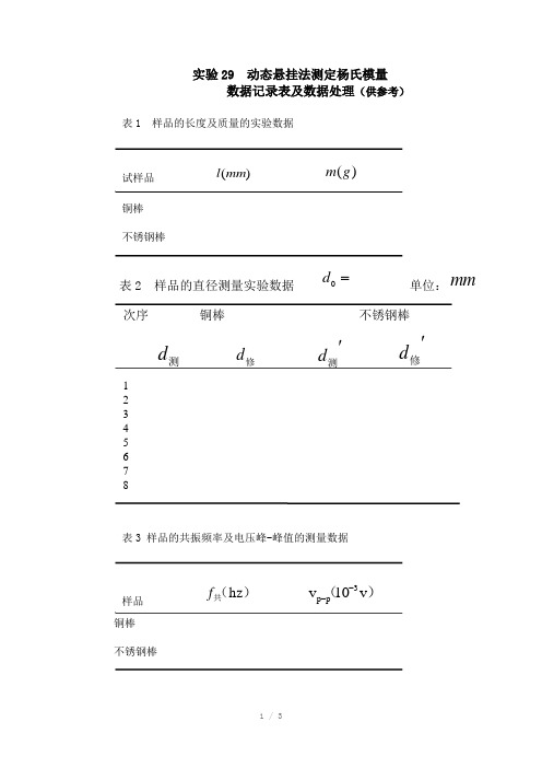 实验29动态悬挂法测定杨氏模量