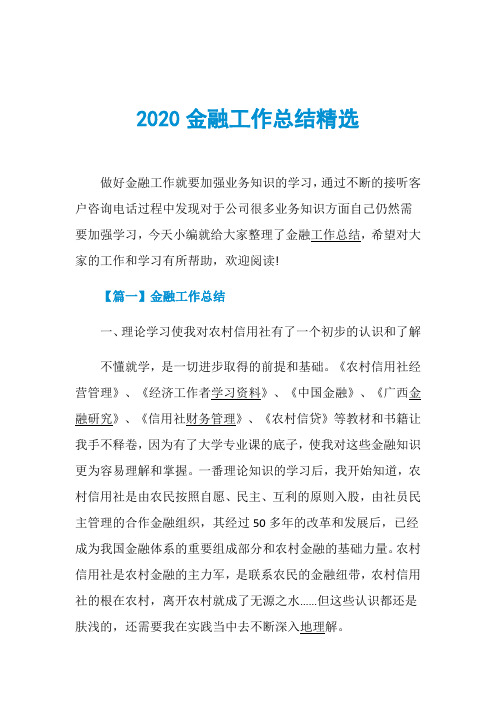 2020金融工作总结精选