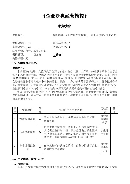 沙盘实验教学大纲