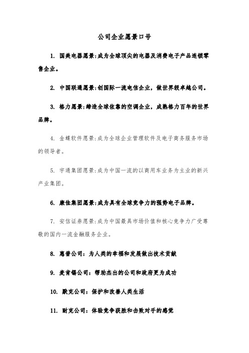 公司企业愿景口号（2篇）