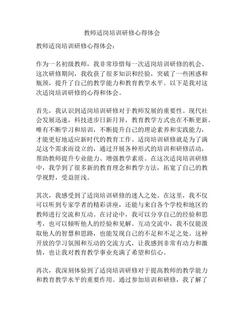 教师适岗培训研修心得体会