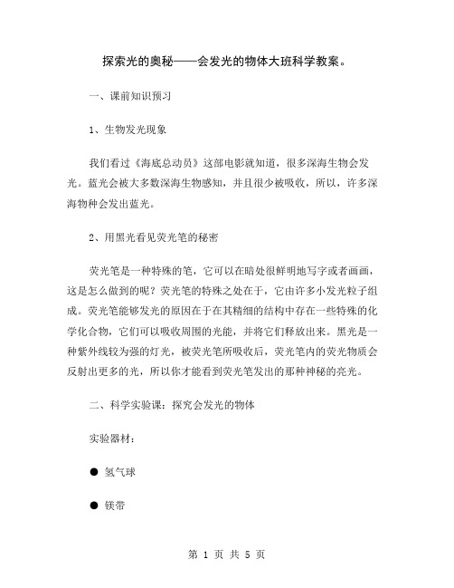 探索光的奥秘——会发光的物体大班科学教案