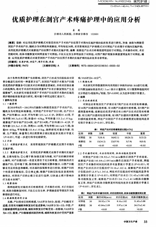 优质护理在剖宫产术疼痛护理中的应用分析