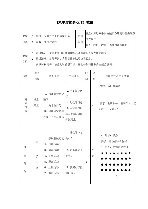 人教版九年级《双手后抛实心球》教案