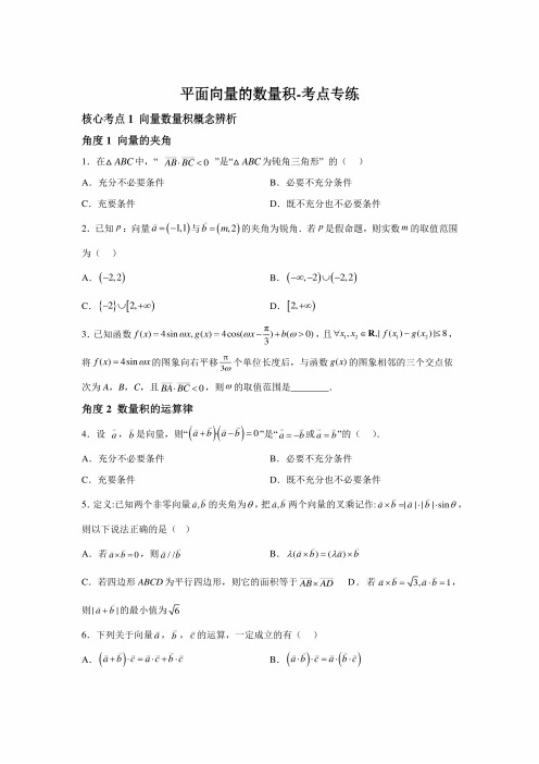 平面向量的数量积-2025届数学新高考一轮复习考点专练及答案解析