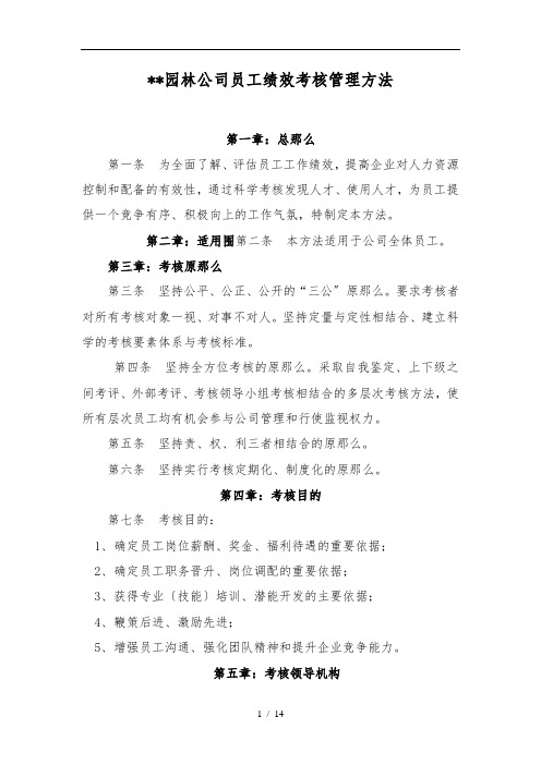 园林公司员工绩效考核管理办法