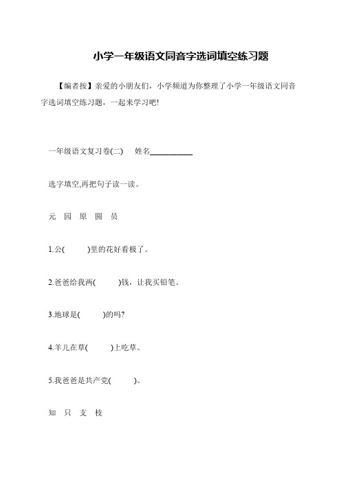 小学一年级语文同音字选词填空练习题