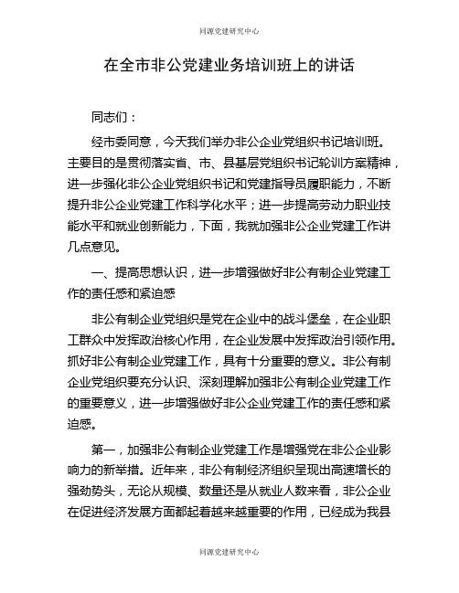 在全市非公党建业务培训班上的讲话(2)