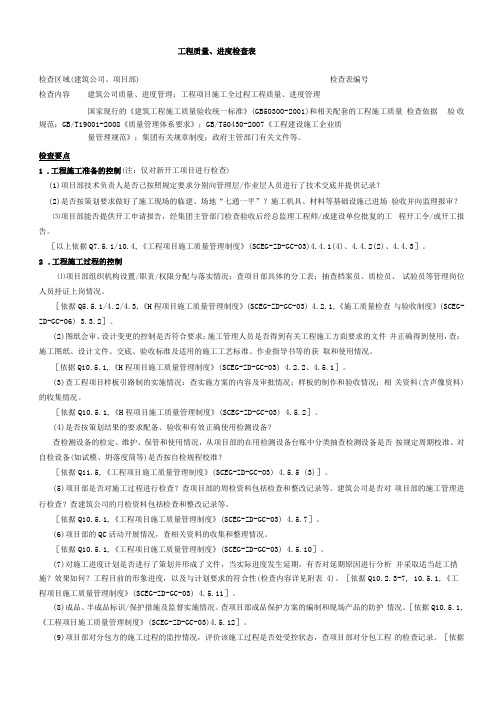 工程质量、进度检查表