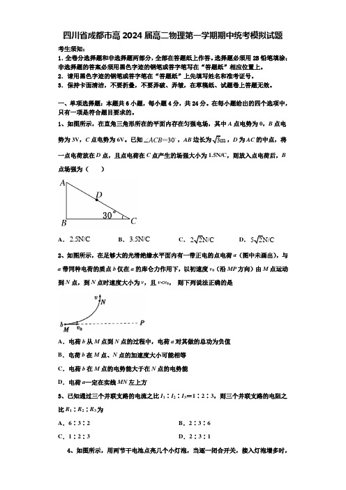 四川省成都市高2024届高二物理第一学期期中统考模拟试题含解析