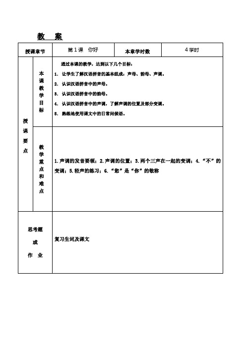 汉语口语速成入门上 第1课你好 教案