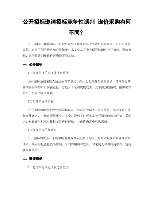 公开招标邀请招标竞争性谈判 询价采购有何不同？