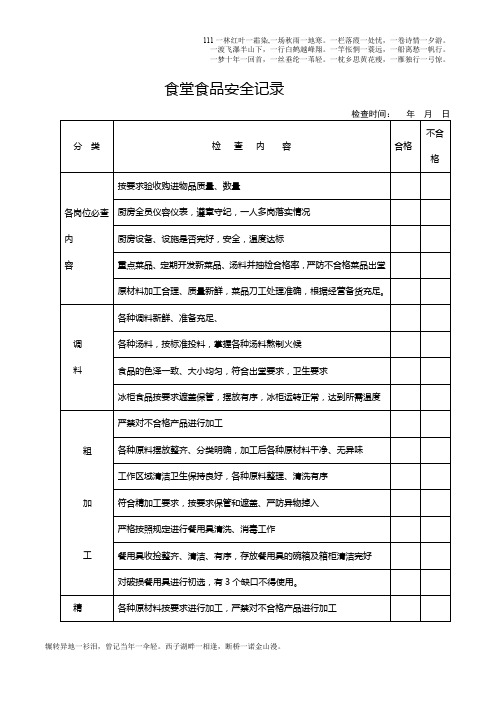 幼儿园食堂食品安全检查记录表