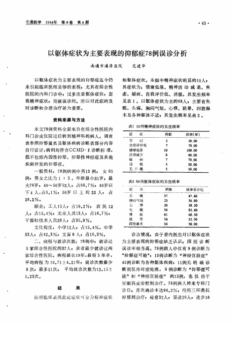 以躯体症状为主要表现的抑郁症78例误诊分析