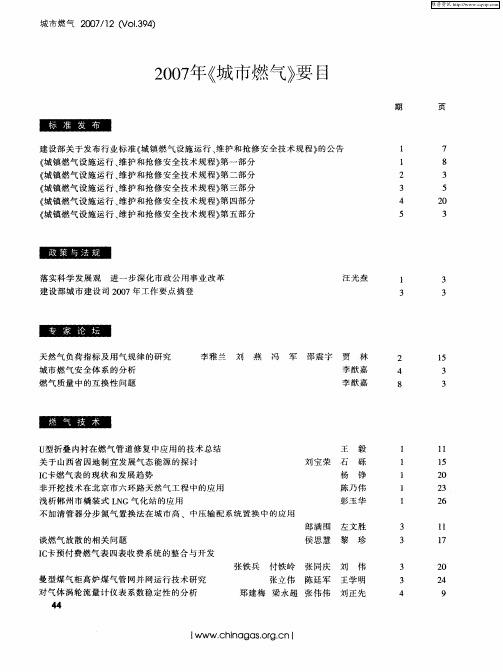 2007年《城市燃气》要目