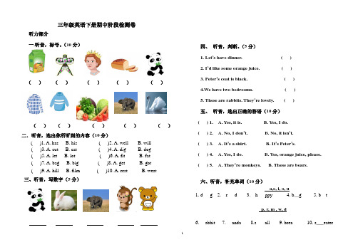 鲁科版英语三年级下册期中测试卷