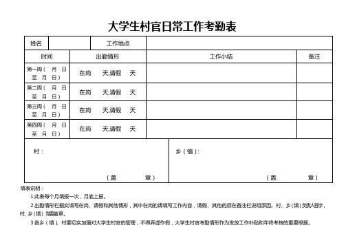 大学生村官工作考勤表