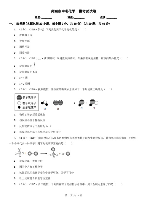 芜湖市中考化学一模考试试卷